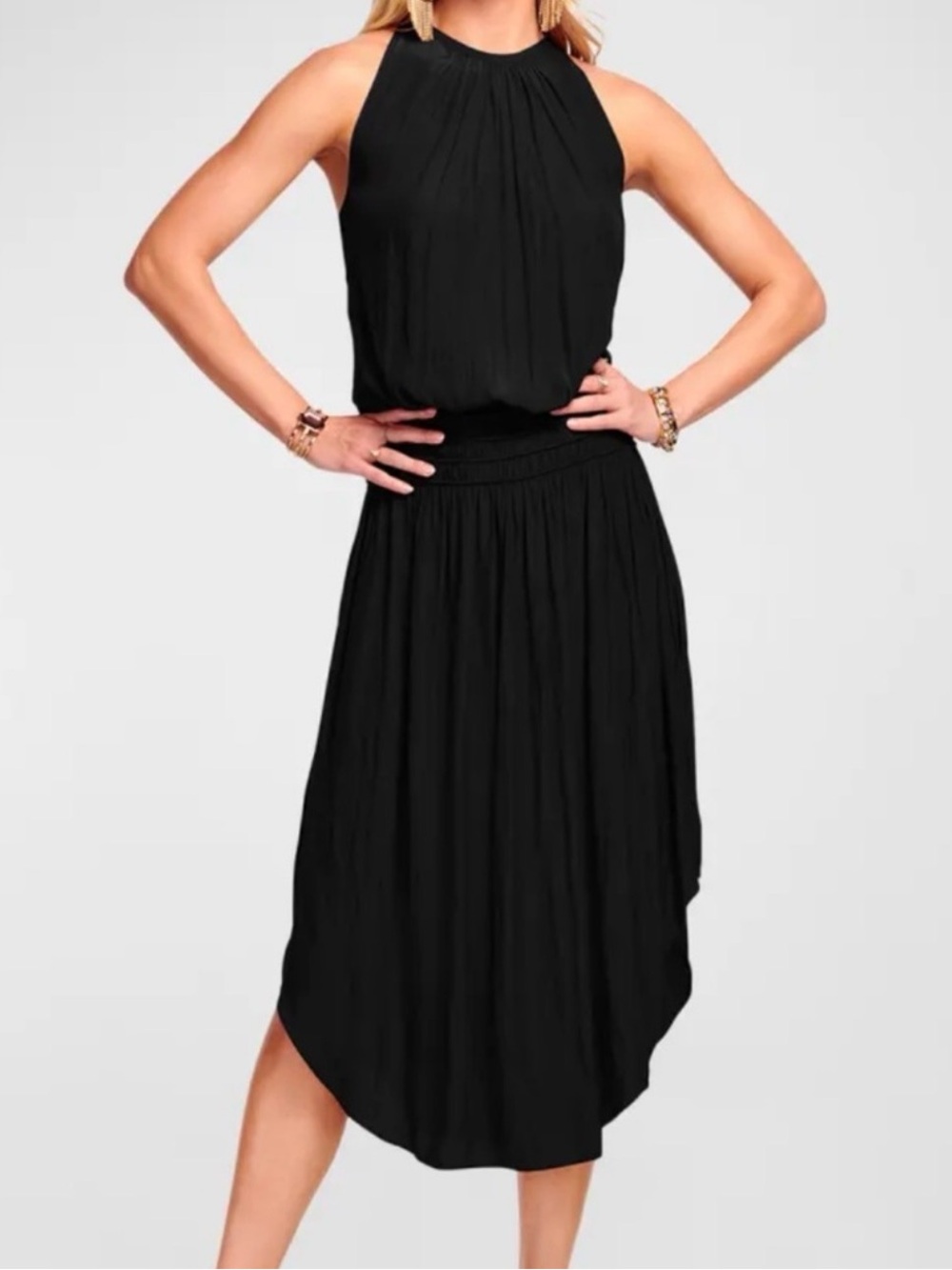 Ramy Brook Audrey Black Blouson Midi Dress NWT